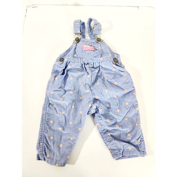 Vintage OshKosh B'Gosh Girl Overalls Size 3-6 Months Blue/ Pink & Yellow Floral - Picture 1 of 8